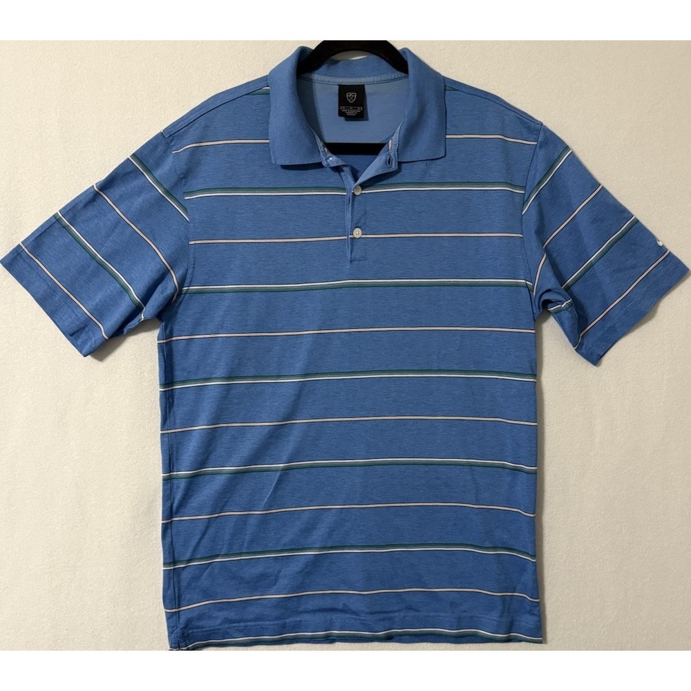 Nike  Polo Shirt Men  Size Medium Blue Striped  Short Sleeve‎ Lightweight Logo